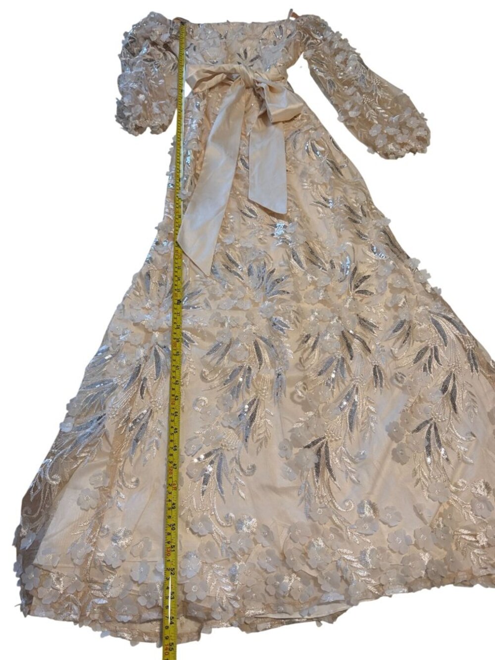 Eliza J Ivory Sequin Embroidered Balloon-Sleeve Gown Dress Size 6 NWT - Picture 10 of 13